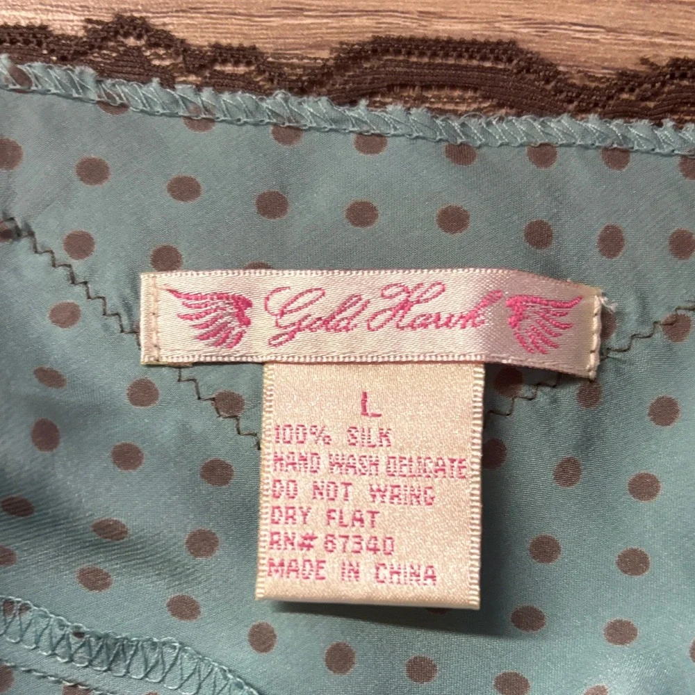 Gold Hawk 100% Silk Teal and Brown Lace Chemise - Picture 5 of 7